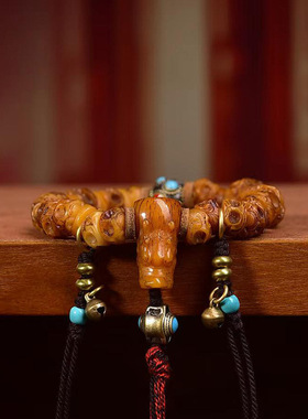 藏传回流骨大肠珠手串雕刻阿呆尼泊尔铜珠牦牛骨三通配饰藏式文玩