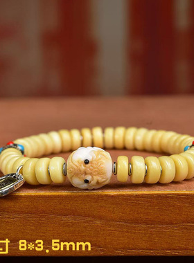 藏传回流骨盘珠文玩手串单圈藏式复古三七银玛瑙根付貔貅配饰手链