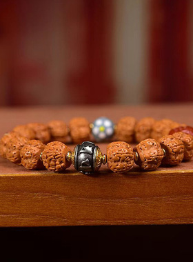 天然藏式金刚菩提子文玩佛珠手串单圈玉化包浆玛瑙琉璃配饰手链
