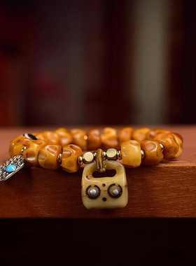 藏传回流骨大肠文玩手串藏式男女复古雕刻百香籽牦牛骨手链饰品