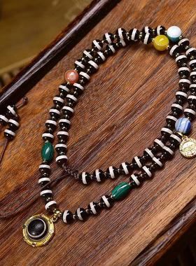 天然玛瑙一线天珠项链可调节藏式文玩佛珠宝瓶天珠天眼吊坠毛衣链