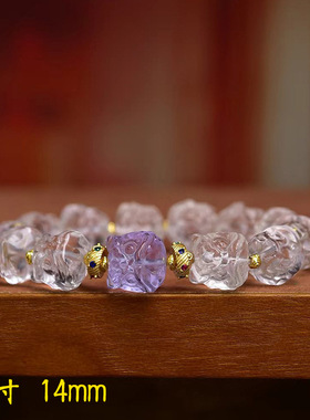 藏式文玩佛珠荧光晶彩雕刻琉璃醒狮手串单圈男女简约百搭手链饰品