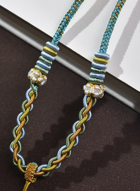 手搓棉绳藏式手工吊坠绳可挂唐卡挂绳千里江山配色桃花编织挂绳