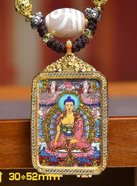 藏式文玩扎基拉姆前世今生小唐卡吊坠毛衣链释迦摩尼佛挂坠项链