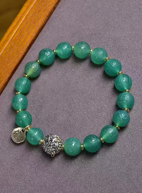 天然回纹珠玛瑙手串单圈藏式文玩佛珠南红三眼天珠铜方珠配饰手链