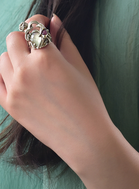 原创设计风925银葡萄石开口戒指