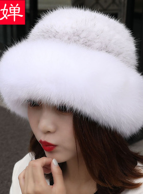 水貂毛帽子女冬季保暖护耳渔夫帽真毛皮草韩版百搭狐狸毛貂皮帽1