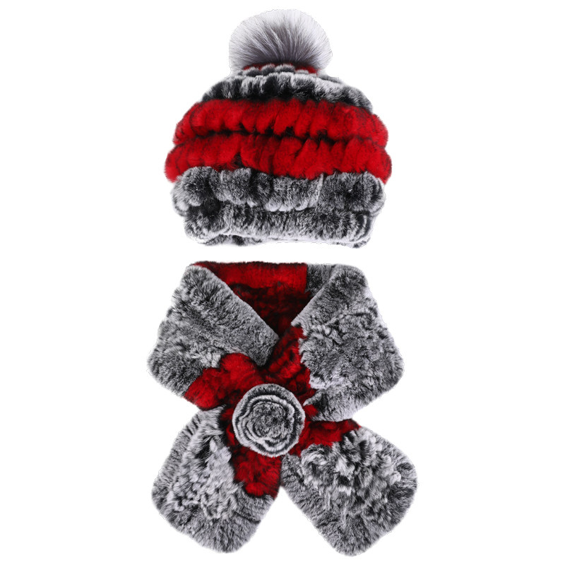 獭兔毛皮草帽子女秋冬天保暖护耳围巾两件套装中老年人妈妈狐狸毛,淘宝优惠券,粉丝福利购,淘宝优惠卷