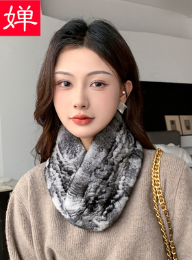 獭兔毛皮草双面围巾女冬季加厚保暖时尚百搭磁吸真毛护颈防寒围脖