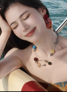 原创周芯竹同款 彩色交响乐混合材质小众个性choker项链