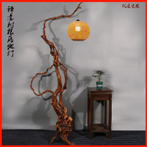 Natural log tree root floor lamp table lamp bird cage frame New Chinese home folk and decorated solid wood root carving pendulum