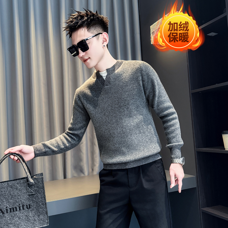 小码男装秋冬季加绒加厚保暖针织毛衣XS码S矮个子潮流假两件线衣 - 图3