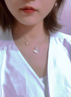 天然淡水珍珠项链14K注金贝壳