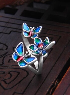 925纯银蝶恋花女士开口戒指