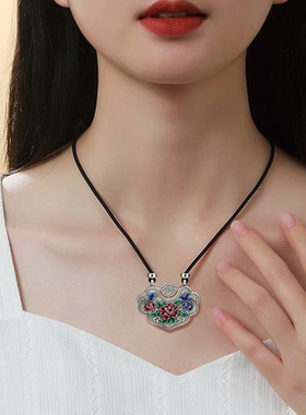 珐琅如意锁久一纯银女