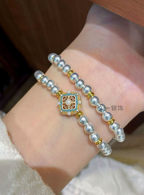 久一纯银999宝相花转运珠手链串