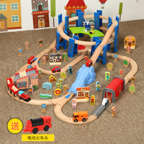 Wooden small train track Val Yard Parking Garage Scene Suit Compatible Brio Mi Rabbit Toy Assembled Parking Lot