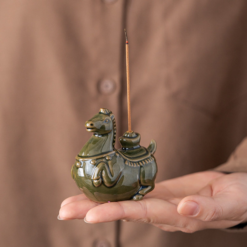 陶瓷唐马青瓷线香插马上有钱创意茶桌摆件立式香插礼品香插香道,淘宝优惠券,粉丝福利购,淘宝优惠卷