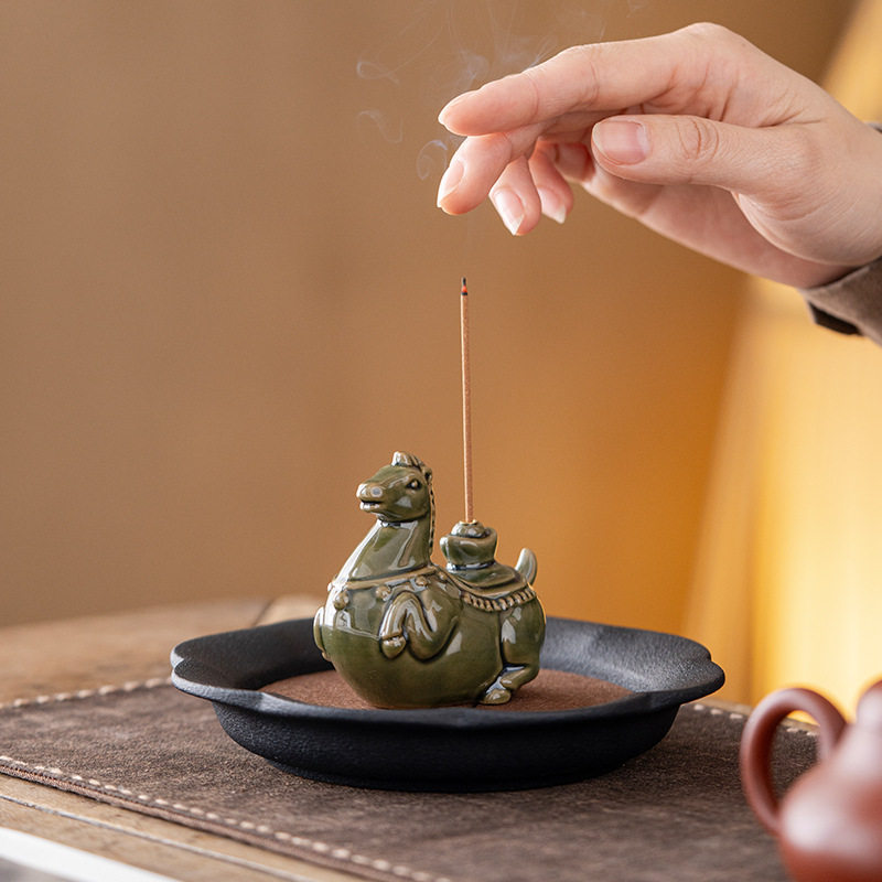 陶瓷唐马青瓷线香插马上有钱创意茶桌摆件立式香插礼品香插香道,淘宝优惠券,粉丝福利购,淘宝优惠卷