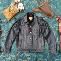 Unlined masterpiece washed vegetable tanned stiff top layer horsehide leather jacket mens OEM export original denim style