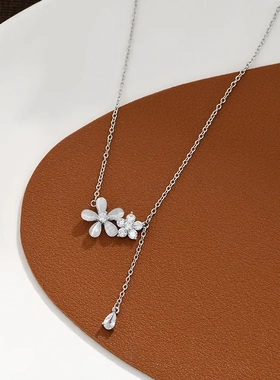 新款微镶锆石锁骨链猫眼石花瓣