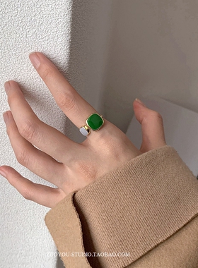 INS彩色滴油女复古气质百搭戒指