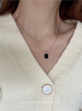 小众黑色方形几何项链高级感