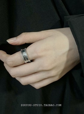 女小众复古滴釉黑色戒指