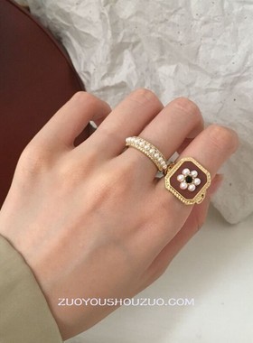 女珍珠戒指法式复古不掉色时尚百搭