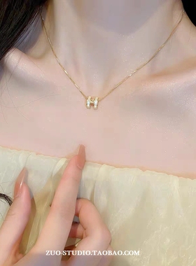 钛钢18K金女H贝母项链女