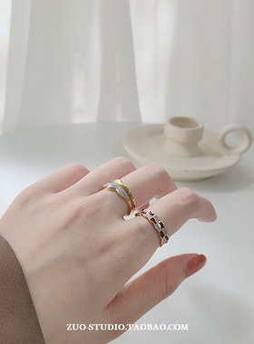 女高级感滴釉双层爱心棋盘格戒指