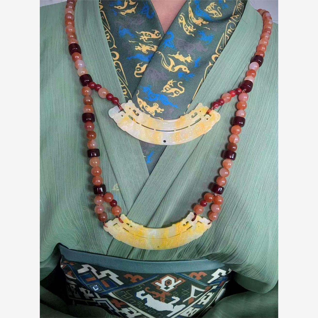 战国袍项链汉服配饰仿玉璜项链软璎珞玉佩秦汉曲直裾魏晋风宿命感 - 图1