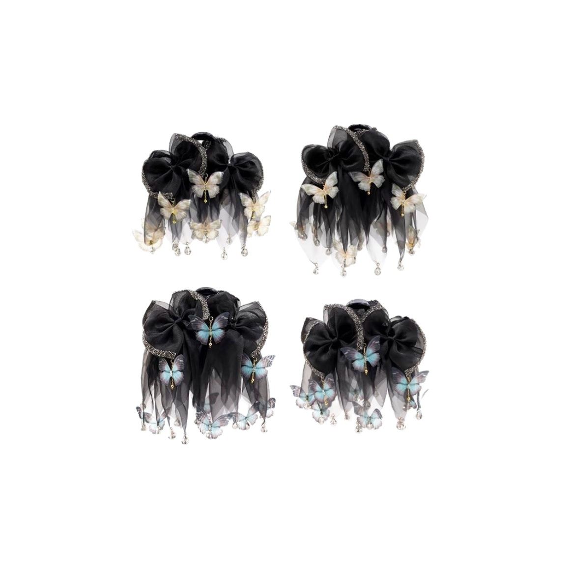 黑色网纱水钻蝴蝶结抓夹女气质闪闪公主顶夹后脑勺盘发夹鲨鱼夹子,淘宝优惠券,粉丝福利购,淘宝优惠卷