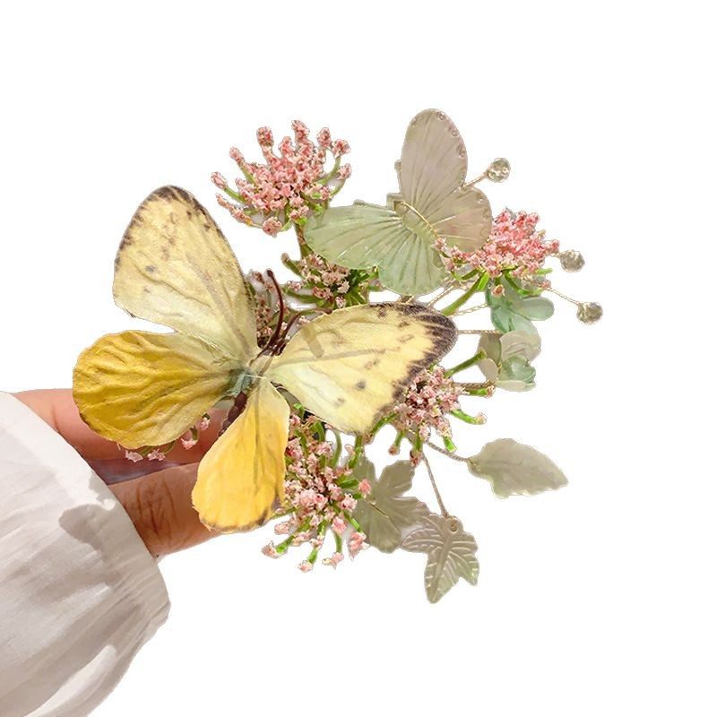 精致蝴蝶花朵发夹氛围感发夹唯美蝶恋花发夹汉服花枝配饰侧边夹女,淘宝优惠券,粉丝福利购,淘宝优惠卷