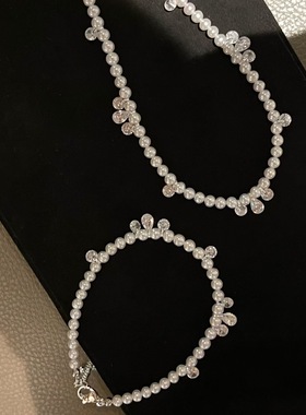 天然淡水小米珠项链莫桑钻小礼服绝美轻奢高级项链手链套装礼盒