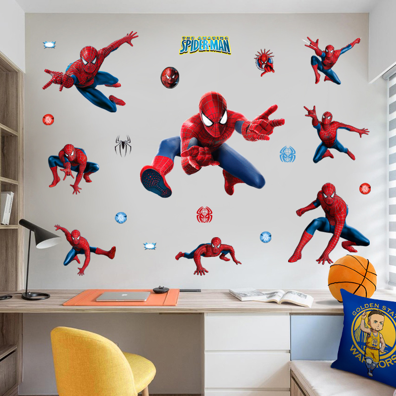 创意蜘蛛侠动漫墙贴纸漫威电影海报客厅卧室墙面装饰防水自粘贴纸 - 图0