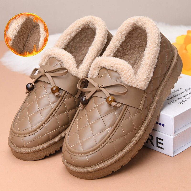 冬季老北京棉鞋女加绒保暖皮面妈妈鞋加厚防滑软底女士豆豆鞋棉靴 - 图0