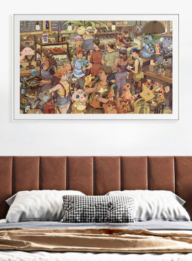 潮牌宝可梦装饰画口袋妖怪宠物小精灵壁画可达鸭皮卡丘小火龙挂画