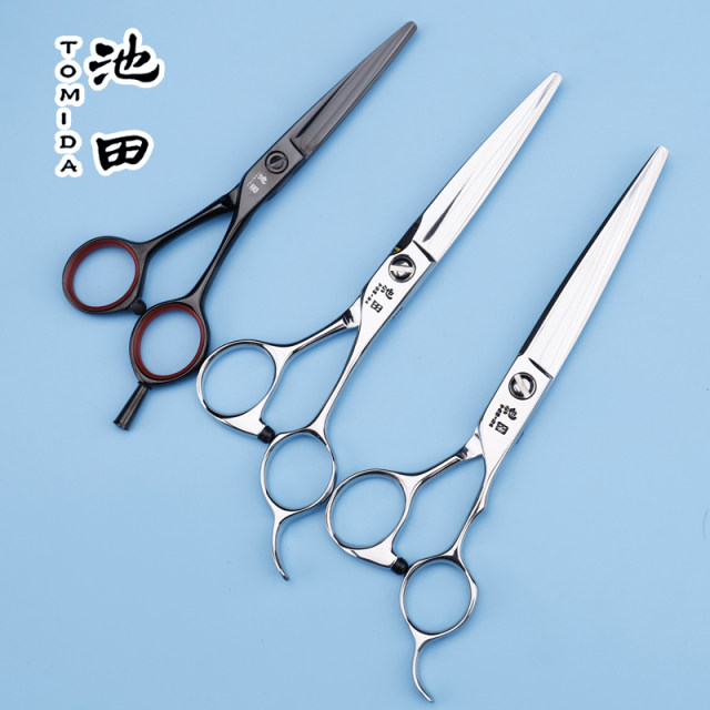 Ikeda flat scissors, wet and dry freehand scissors, sliding blades, curved scissors, dental scissors
