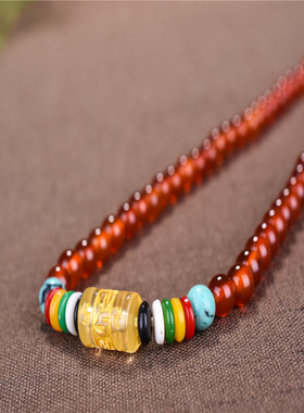 红玛瑙玉髓六字真言多圈佛珠手链