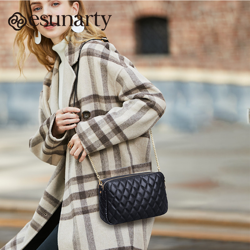 真皮包包女式2025新款头层牛皮手拿包小香风菱格链条单肩小方包,淘宝优惠券,粉丝福利购,淘宝优惠卷