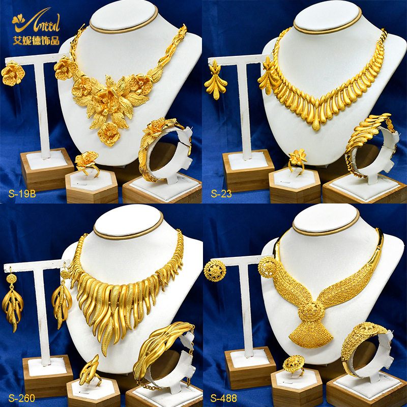Gold-plated jewelry necklace ring earrings ring four-piece set Indian wedding jewelry Middle East Dubai