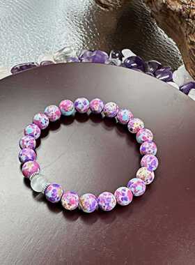 temu希音TK跨境爆款手链猫眼石仿紫花帝黄松手工制作弹力线手串珠