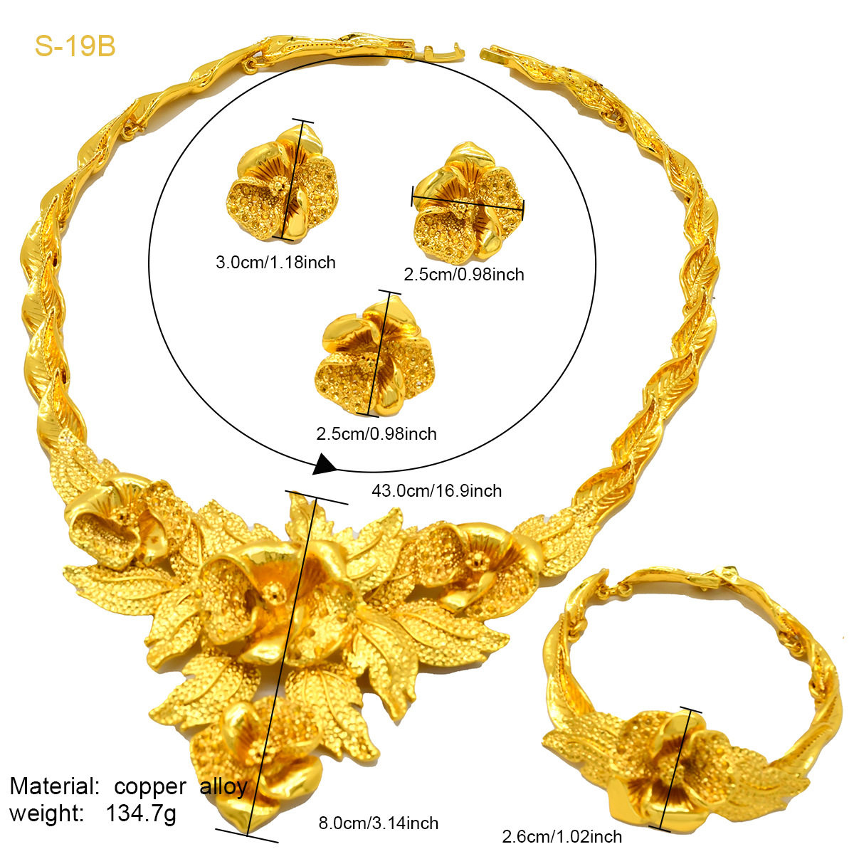 Gold-plated jewelry necklace ring earrings ring four-piece set Indian wedding jewelry Middle East Dubai