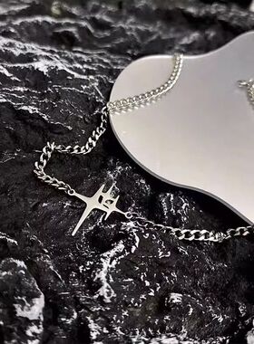 简约项链星芒百搭古巴吊坠设计小众高级感嘻哈痞帅钛钢男士配饰