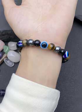 temu希音tk跨境爆款手链紫恶魔之眼虎眼石手串天然石工厂现货