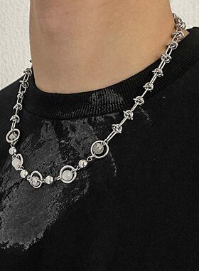 国潮ins嘻哈星球环绕项链小众复古男女个性锁骨链潮复古圆珠颈链