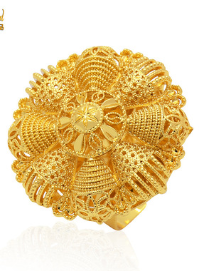 艾妮德非洲迪拜新娘24K镀金铜戒指 欧美尼日利亚女式结婚礼物花朵