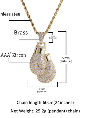 欧美跨境热销个性拳击手套吊坠铜镶锆石创意嘻哈街头风潮牌项链