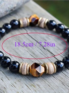 跨境爆款手链切面虎眼石黑耀石手链男士女士手链黑玛瑙黄虎眼圆珠